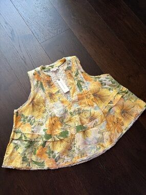 Anthropologie Linen Floral Sleeveless Top